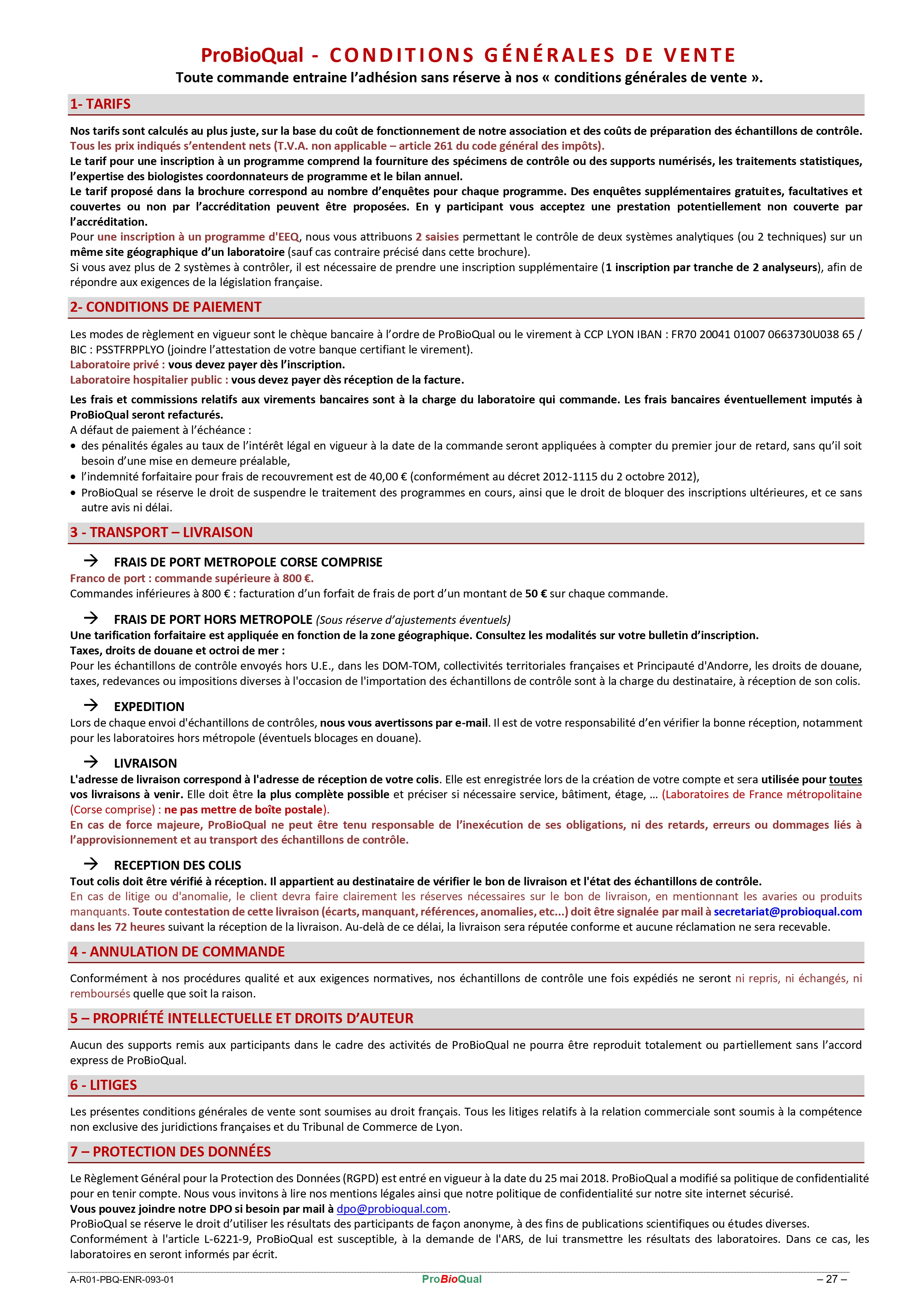 Conditions Générales de Vente