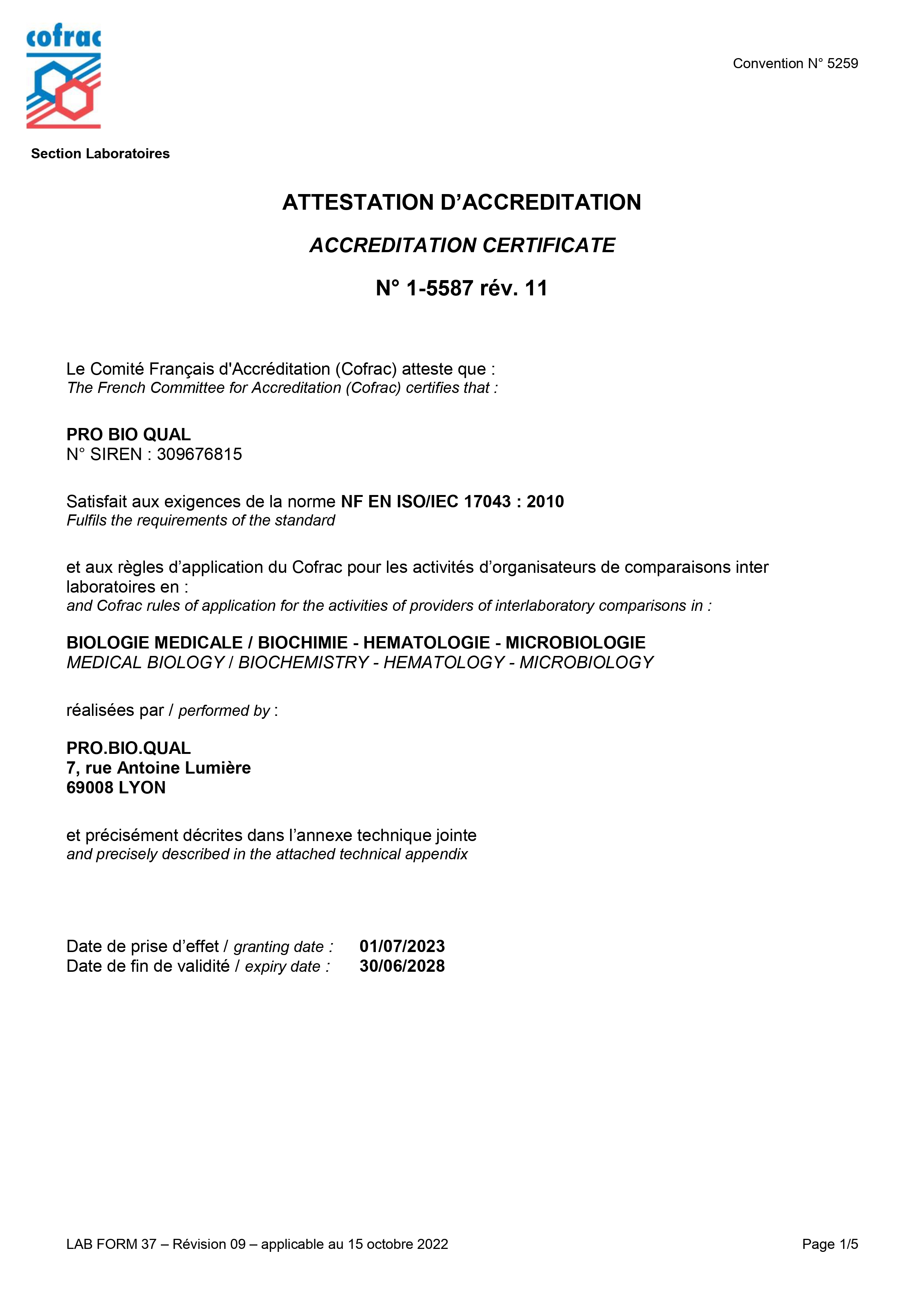 Attestation D'accréditation ISO17043